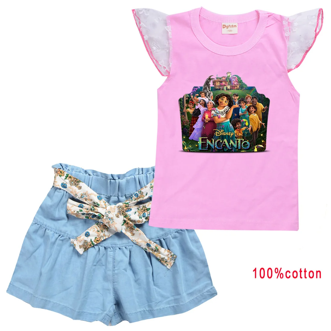 

2pc/Sets Disney Encanto Girls Clothing Outfits Summer T-shirt Shorts Clothes Casual Sports Tracksuits