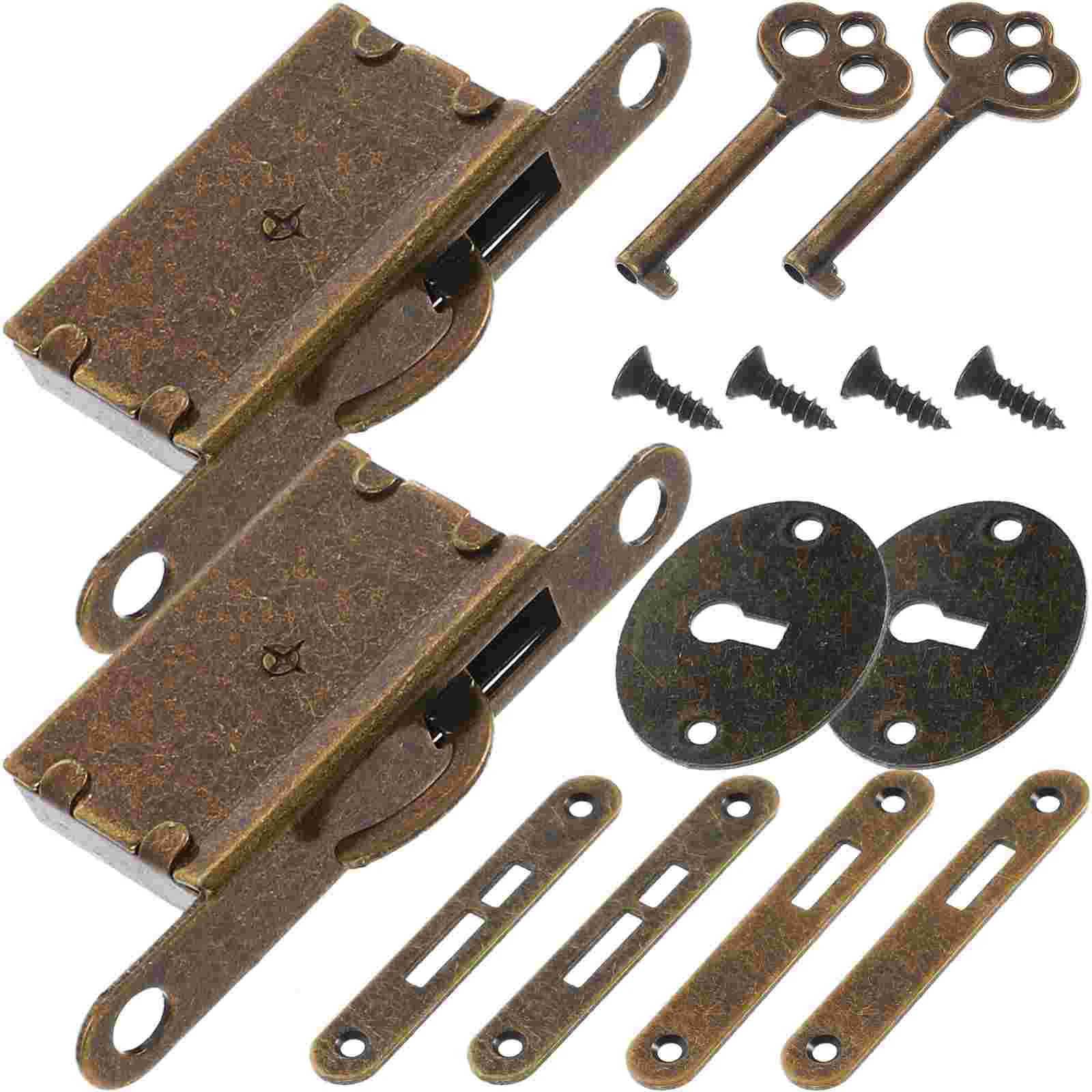 

2 Sets Wooden Box Hardware Accessories Decor Lock Key Boxes Mini Locks with Keys Case Drawer Decorative Zinc Alloy