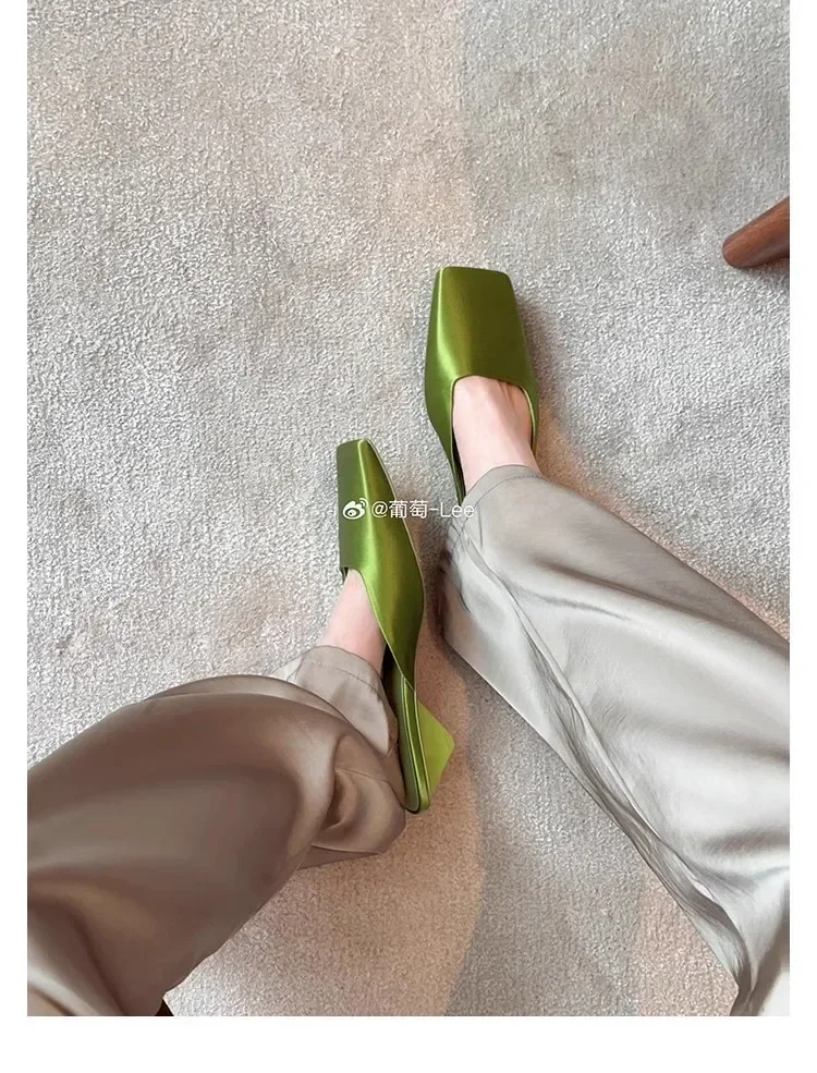 Luxury Satin Design Mules Shoes for Women Summer Sexy Square Head Strange Low Heel Slide Sandals Elegant Comfort Dress Slippers 8 S9579fa9c2820451f81f0d0ba6ac2419aX