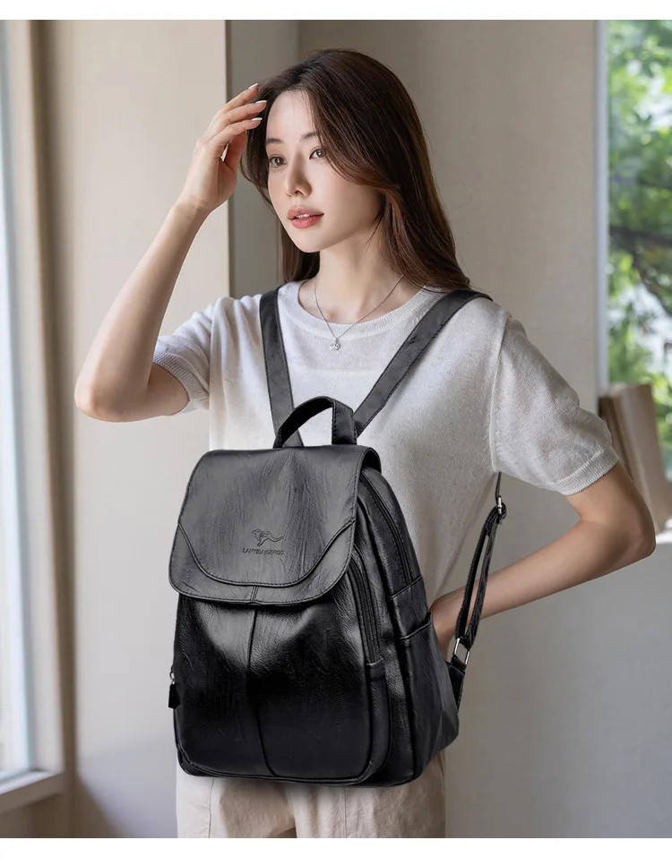 Women's Large Capacity Soft Leather Backpack Fashionable Versatile Travel Bag Urban Minimalist Style PU Material Zipper Opening Women's Large Capacity Soft Leather Backpack Fashionable Versatile Travel Bag Urban Minimalist Style PU Material Zipper Opening
