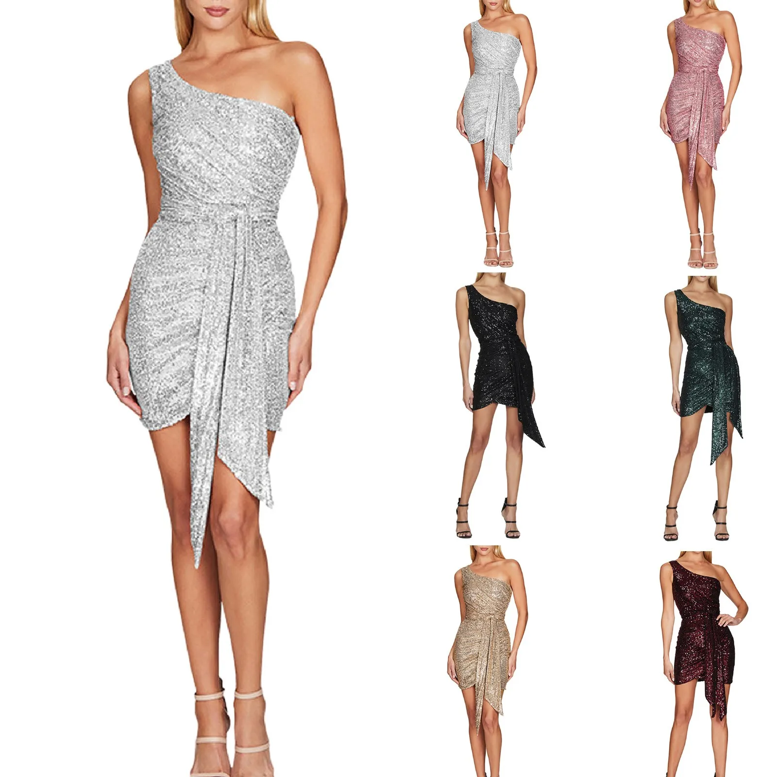 Women's Sleeveless Cover Hip Dress French One Shoulder Sequin Dress Sleeveless Maxi Dresses Women
Women's Sleeveless Cover Hip Dress French One Shoulder Sequin Dress Sleeveless Maxi Dresses Women