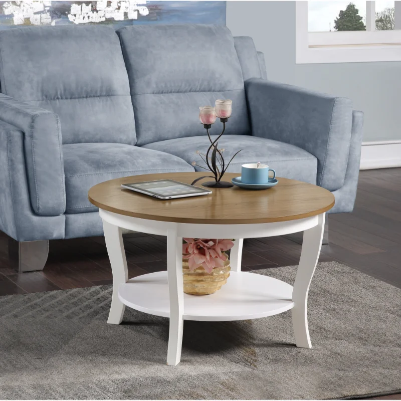 

Convenience Concepts American Heritage Round Coffee Table with Shelf, Driftwood/White