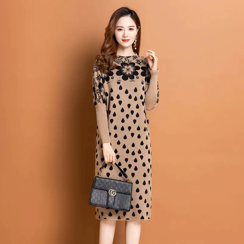 

Новинка 2023, модное женское платье с цветами, осень/зима, винтажное свободное кашемировое платье-свитер, корейское роскошное вязаное платье, платья