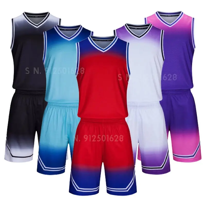 

Adult Throwback Basketball Jerseys Set college Men Training Basketball Uniform Shirts Shorts Suit Kids Gradient Color Sportswear