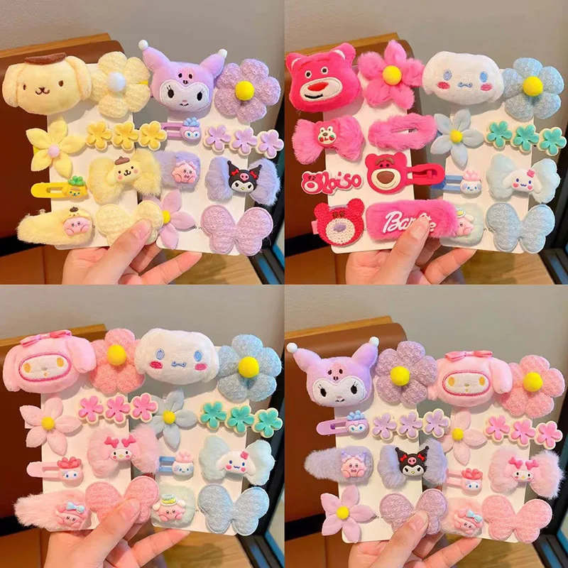 

Cartoon Sanrio Kuromi Plush Hair Clip Cute My Melody Cinnamoroll Soft Children's Hair Accessories Set Girls Holiday Gifts