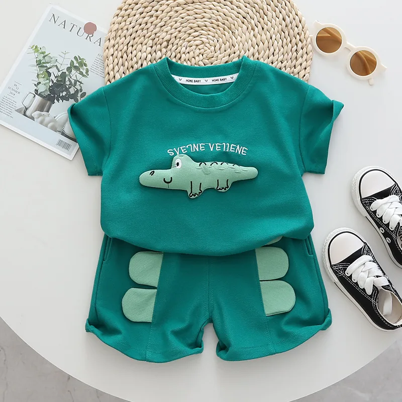 

Baby Boy Clothings 2023 New Summer Outfit Set Baby Clothes Boys Children Clothing Dinosaur Cartoon Groups 0-5 Years Two Pieces