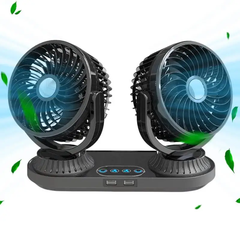 

12V Car Cooling Fan Dual Head USB Car Fan 2 Speeds Adjustable 360 Degree Rotatable For Auto Cooler Air Fan Car Accessories Fan