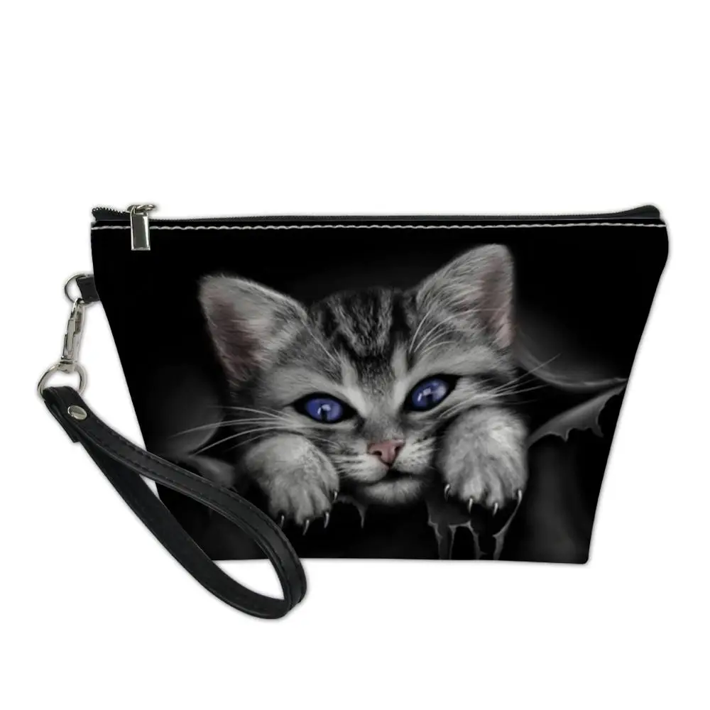 

Cosmetic Bag Cute Gothic Cat 3D Pattern Functional Makeup Bag Women Leather Travel Make Up Bags Necessaries Pouch Toiletry Kit