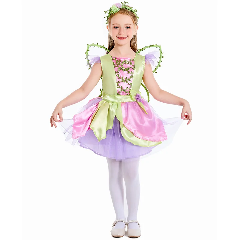 

Child Tinker Bell Fairy Dress Girl Fantasy Forest Elf Princess Cosplay Costume for Kids Carnival Halloween Fancy Party Dress