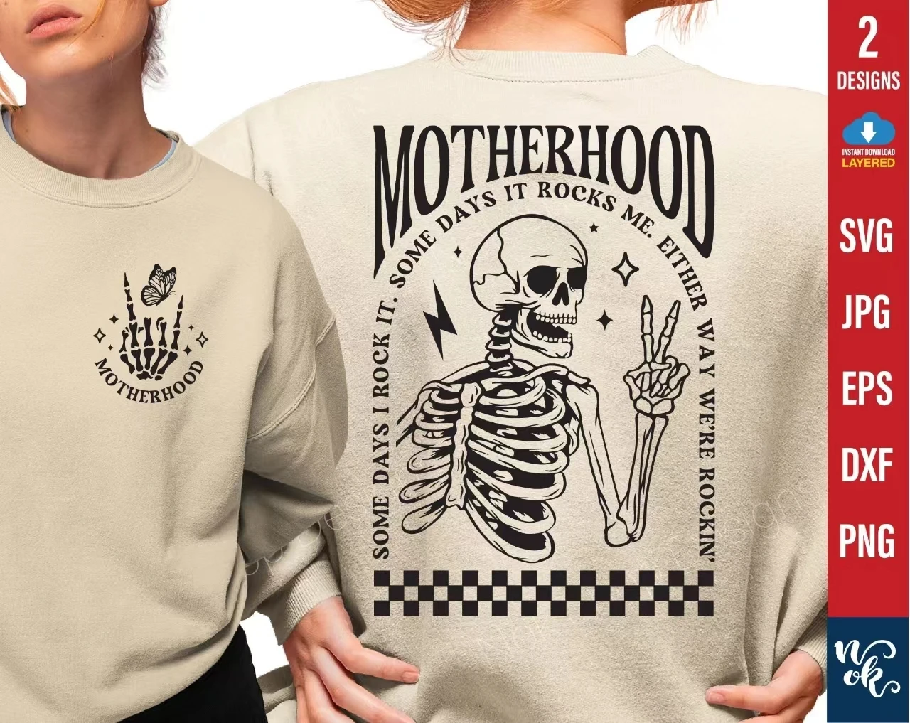 

2024 New Hot Sale Fashion Rock and Roll Lover Female Sweatshirt Vintage Human Skeleton Two-sided Print Trend Casual Women Tops