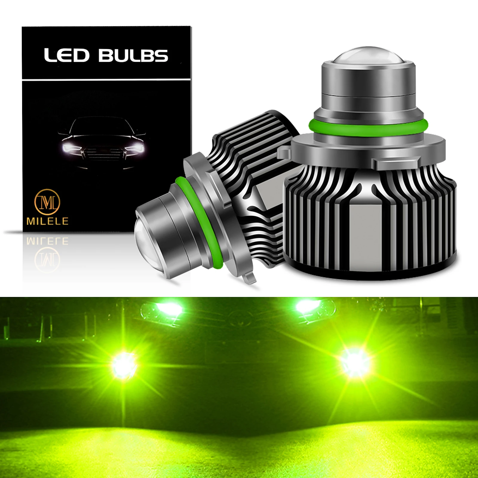 

40W Green Lemon Mini Bi-LED Projector Lens for Fog Lights, 9005 9006 HB3 HB4 H7 H8 H9 H11 LED Headlight Bulbs, 3570 Chips