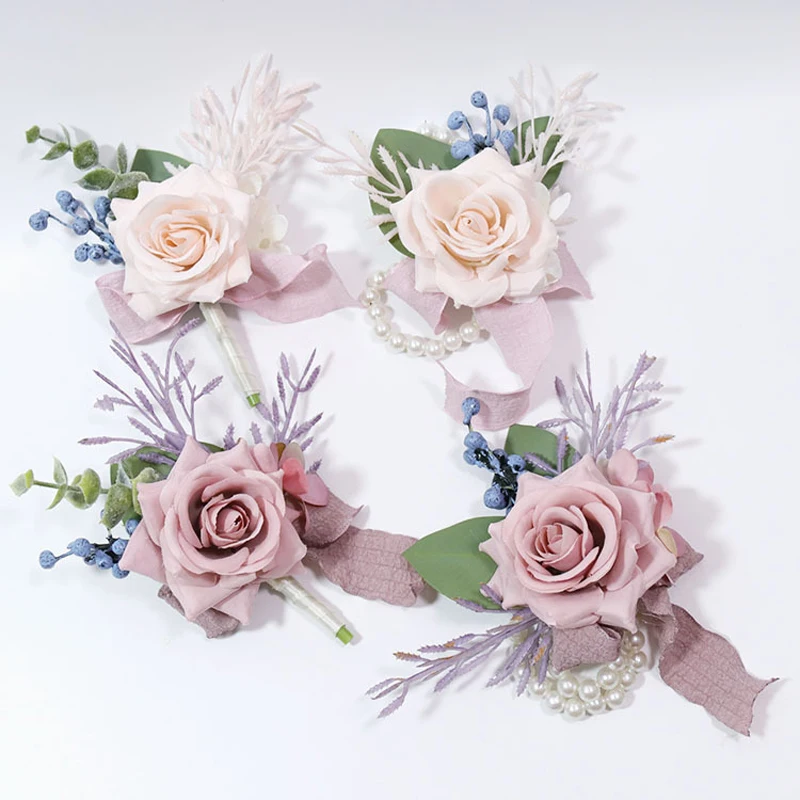 

Wedding Flower Art Simulation Flower Business Celebration Opening Guests Breast Flower Hand Flower Pink Bean Paste