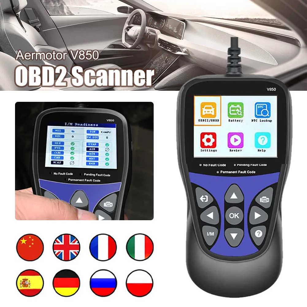 AERMOTOR V850 OBD2 Scanner Automotive Diagnostic Tool OBDII Code Reader Engine Fault Inspection CAN Diagnostic Scanning Tool
AERMOTOR V850 OBD2 Scanner Automotive Diagnostic Tool OBDII Code Reader Engine Fault Inspection CAN Diagnostic Scanning Tool