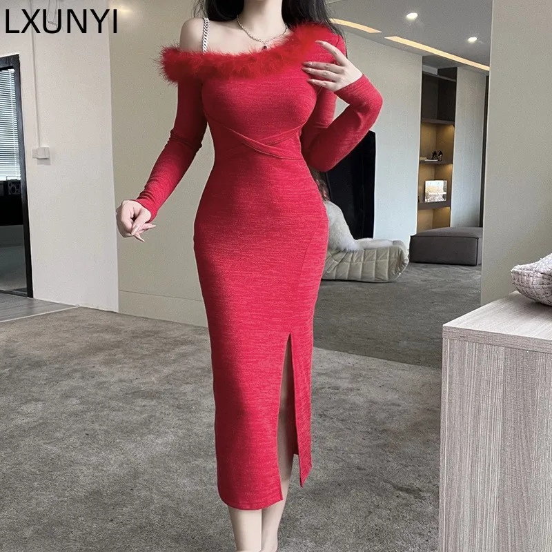 Chain Hairiness Spliced Sexy Long Dresses Women Off Shoulder Split Maxi Pencil Formal Dresses Bodycon Fashion Elegant Dress
Chain Hairiness Spliced Sexy Long Dresses Women Off Shoulder Split Maxi Pencil Formal Dresses Bodycon Fashion Elegant Dress
