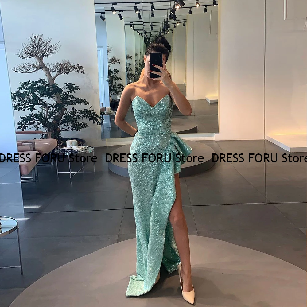 

Asymmetrical Prom Dresses Sleeveless V-Neck Ruffles Glitter Pageant Party Gown For Woman Evening Gala Wear Custom Size Side Slit