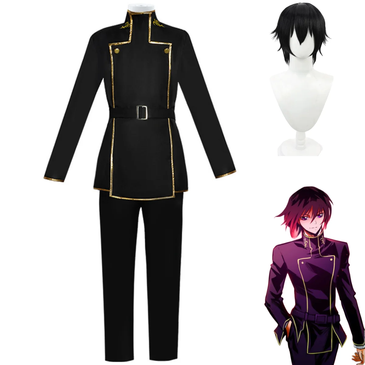 

Anime CODE GEASS Lelouch of The Rebellion Lelouch Lamperouge Cosplay Costume Lelouch·vi·Britannia Wig Uniform Man Christmas Suit