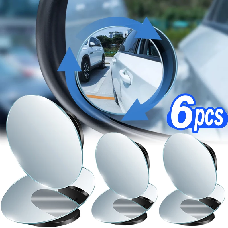 

1/6pcs Car Small Round Mirrors Blind Spot Rear View Mirror Auxiliary Reversing Parking Convex Mirror 360 Degree Adjustable