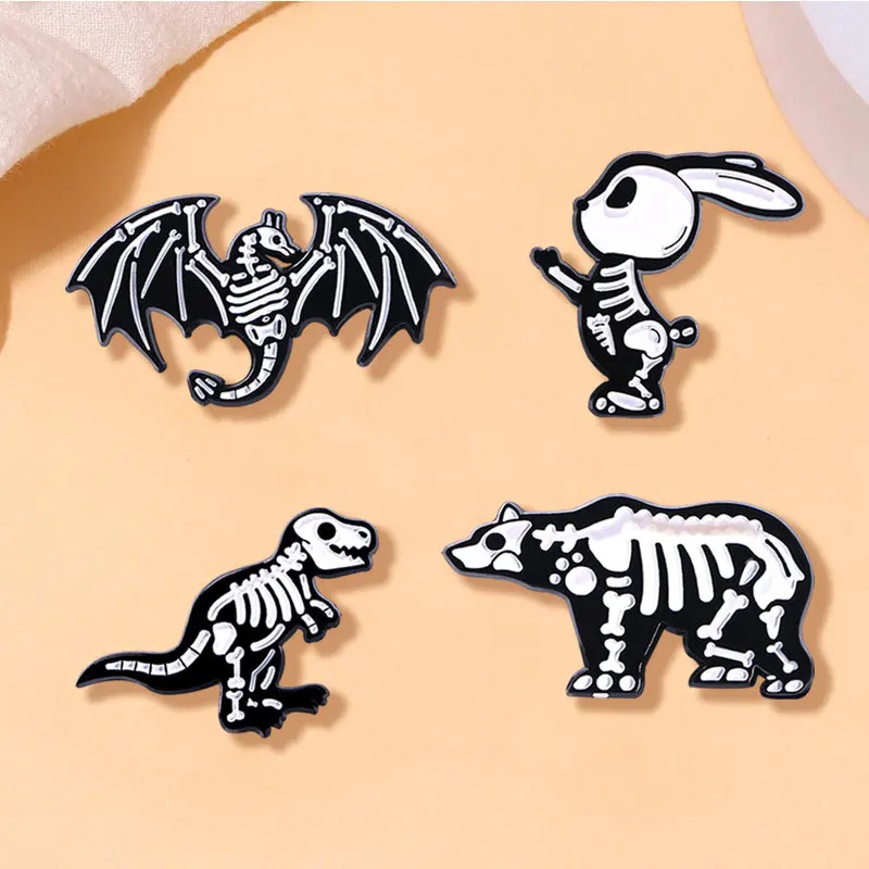 

Skeleton Animal Funny Brooch Rabbit Dragon Dinosaur Bear Pin Badge Lapel Enamel Pins for Backpack Clothing Accessories Gift