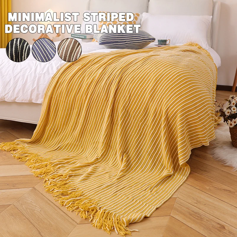 

Home Hotel Acrylic Fiber Bedding Office Sofa Knitted Cover Blanket With Tassel Tapestry For Bed Airplane Travel Decor Blankets