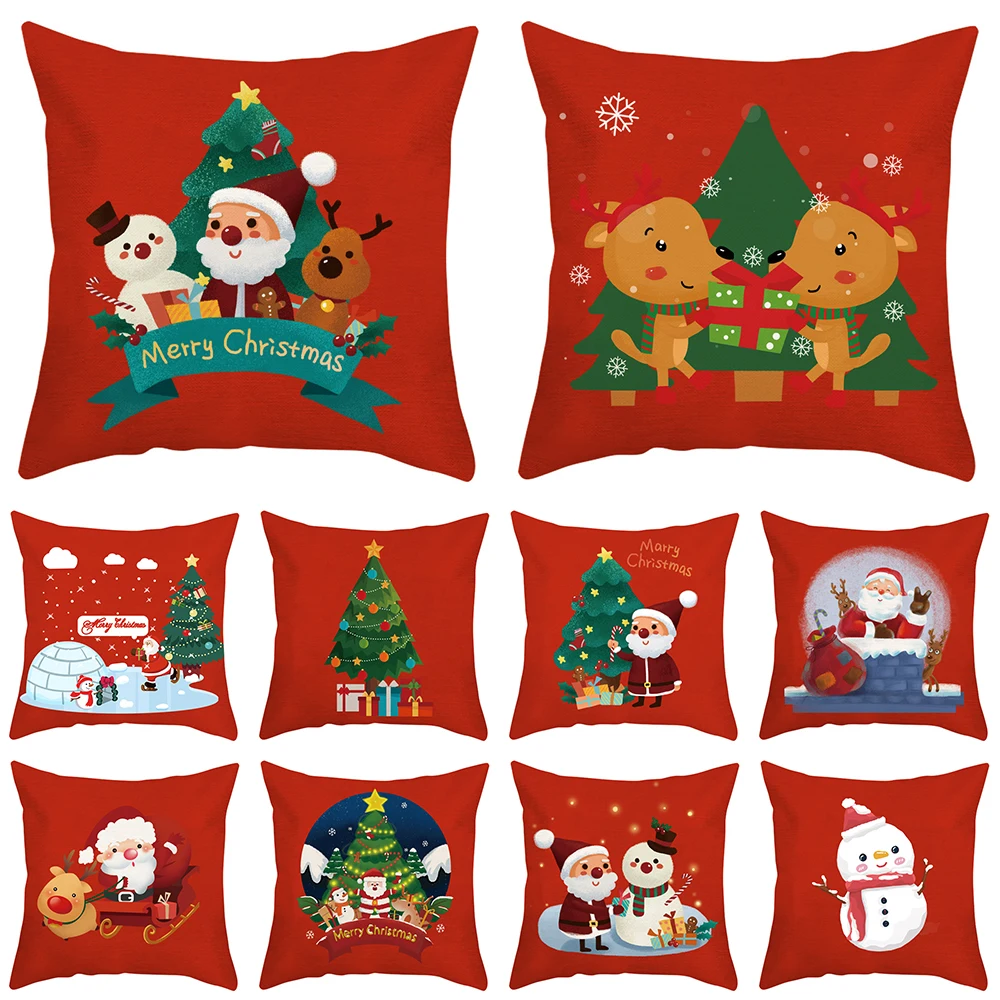 

Customizable Merry Christmas Santa Claus Tree Print Pattern Cushion Cover Home Living Room Sofa Pillow