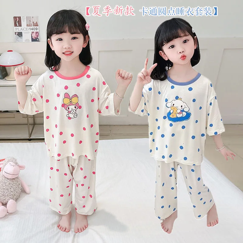 

Cinnamoroll Anime Kawaii Sanrio Pajamas Clothing Cute Cartoon My Melody Summer Print Home Wear Shirt Pants Kids Gifts