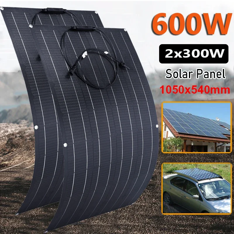 

600W 300W Solar Panel Kit 18V Flexible Monocrystalline Solar Cell Power Charger for Outdoor Camping Yacht Motorhome Car RV Boat