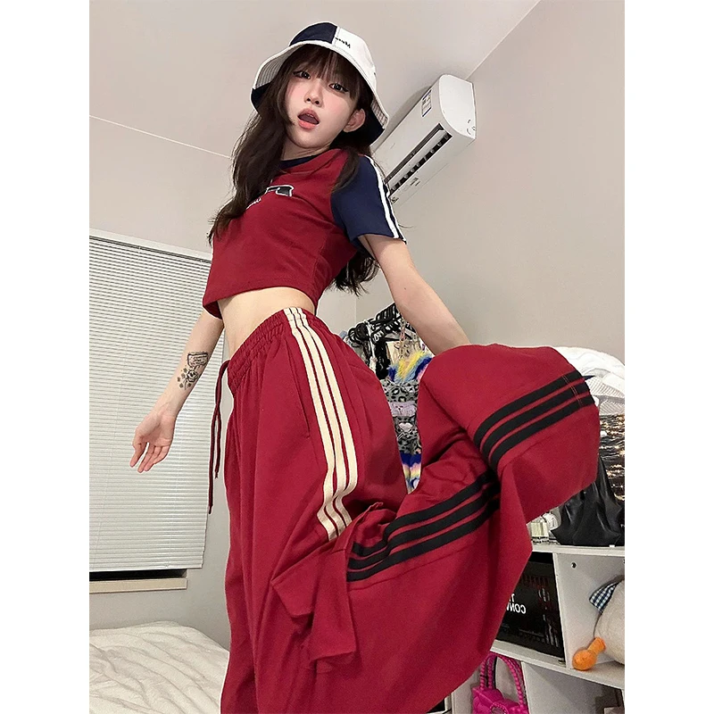 

MEXZT Striped Cargo Pants Women Y2K Harajuku Oversized Sweatpants Streetwear Wide Leg Joggers Korean High Waist Baggy Trousers