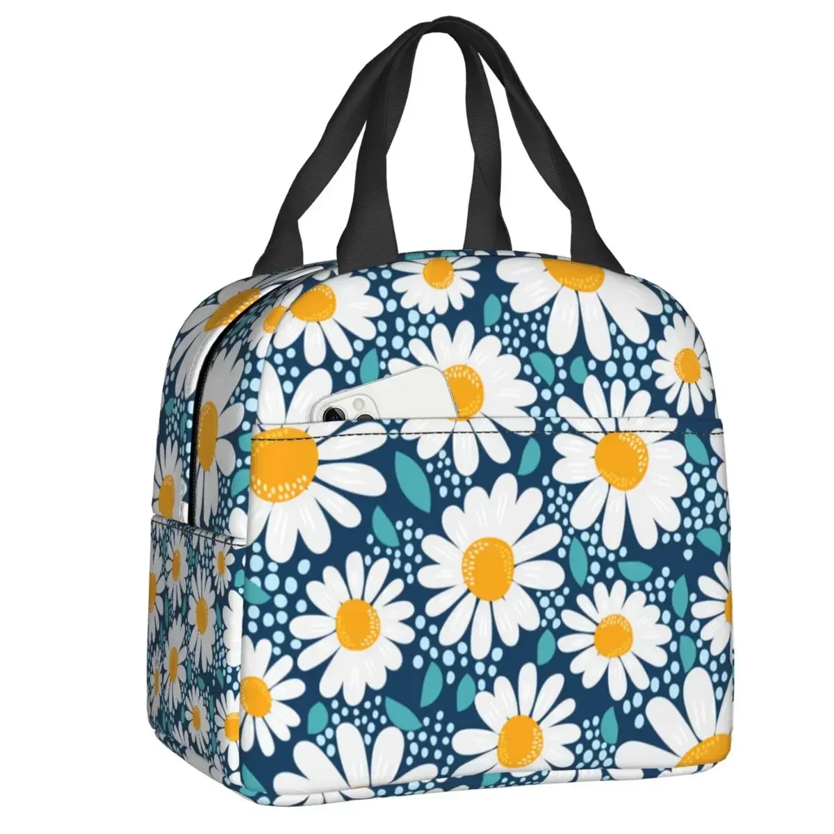 

Индивидуальная сумка для ланча с цветочным принтом маргаритки для мужчин и женщин, теплоизолированный Ланч-бокс для школы, работы, путешествий, пикника, сумки-тоуты для еды