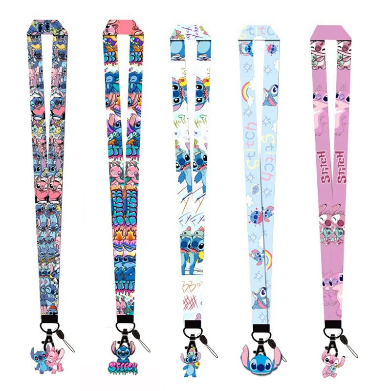 

Kawaii Disney Anime Lilo&Stitch Phone Lanyard Cartoon Stitch Angel Printed Ribbon Card Cover Hanging Neck Long Rope Gifts