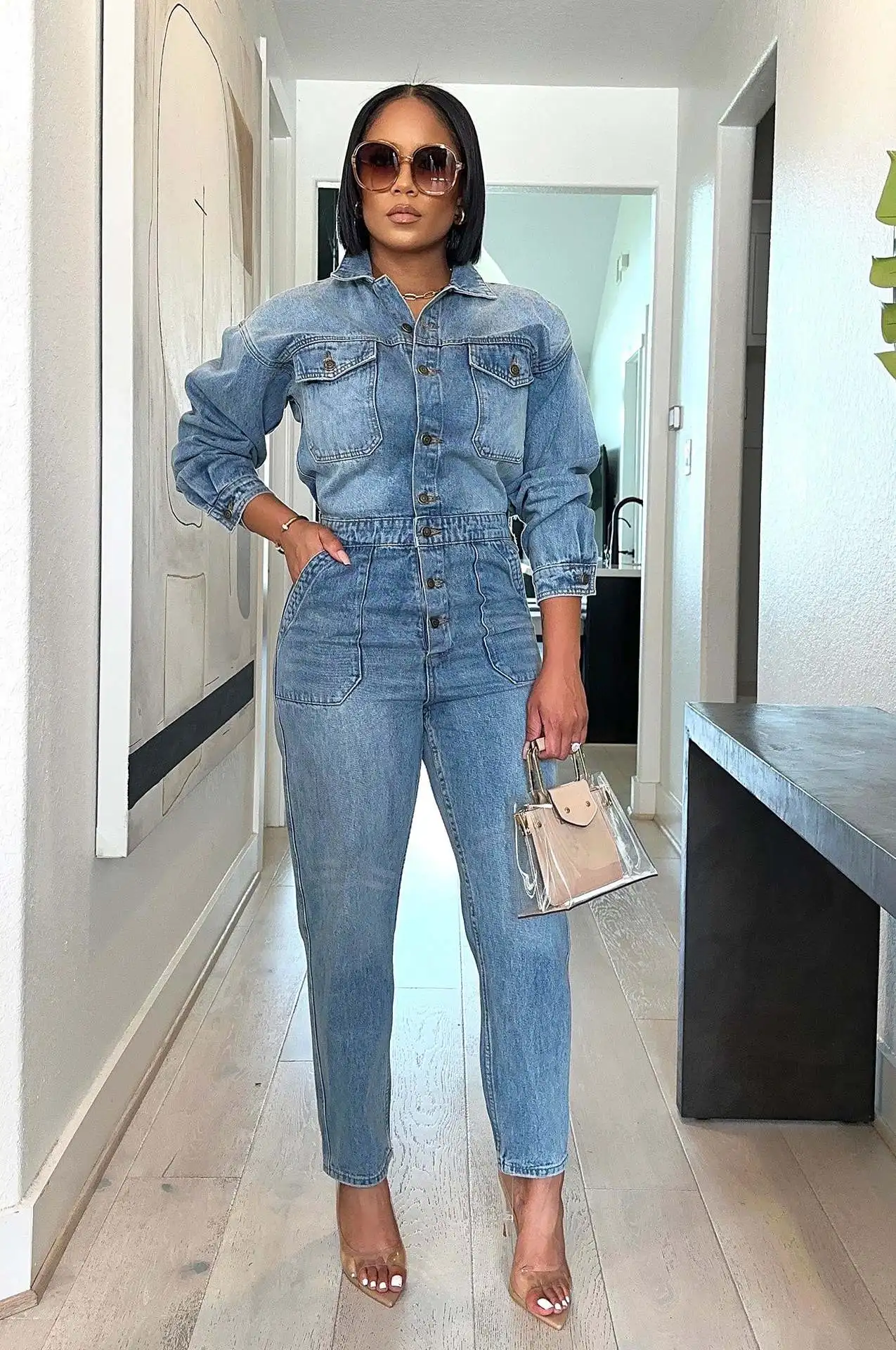 

CINESSD 2023 Women's Gentle Light and Versatile Internet Celebrity Same Style Sexy Fashion Denim Jumpsuit in Stock