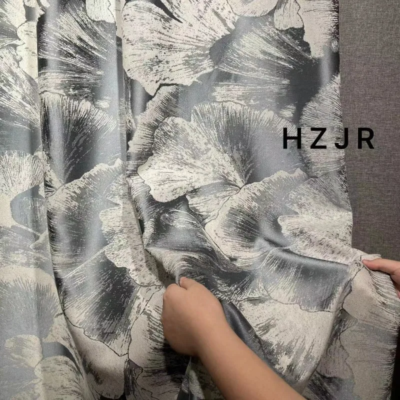 

Fashion Gray Ginkgo Leaf Precision Luxury Curtains for Living Room Bedroom Dining Jacquard Window Decor Blackout White Tulle