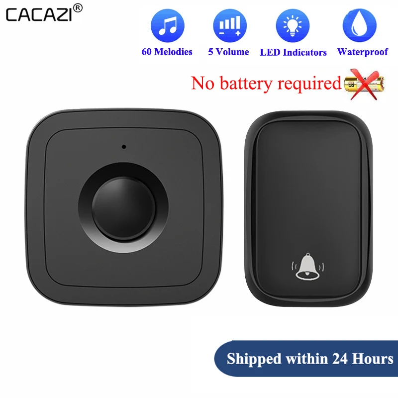 

CACAZI Newest Home Wireless Doorbell 60 Songs 0~110DB 150M Waterproof Remote Smart Calling Bell with US EU UK AU Plug (Black)