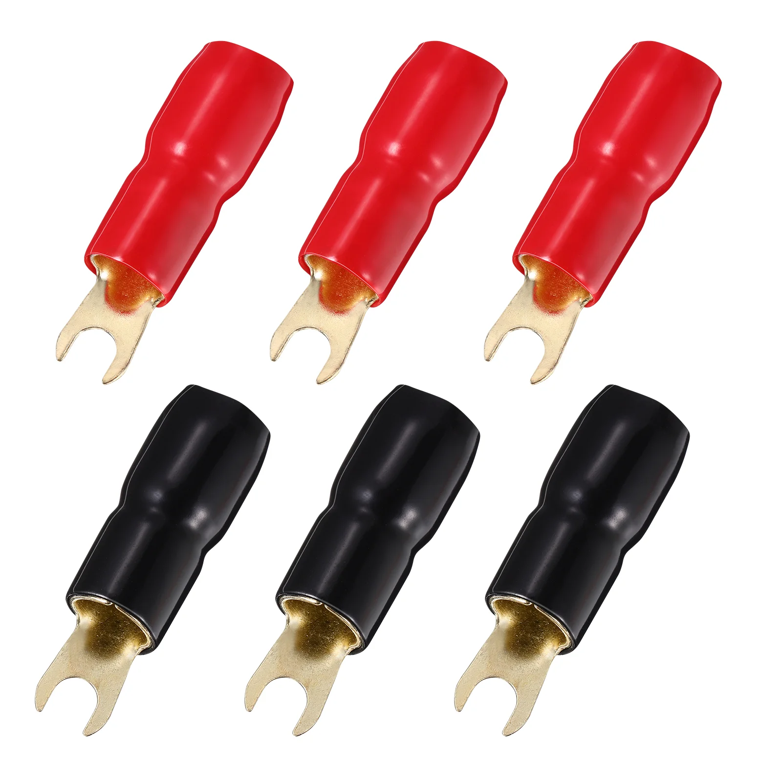 

WAKAUTO 10 Pairs 4GA Copper Gold Plated Spade Terminal Fork Adapters Speaker Crimp Barrier Spades Connectors Plugs (Red and