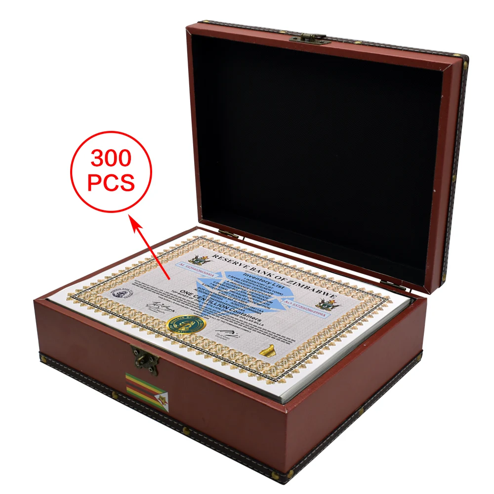 300pcs/box Zimbabwe Large Paper Certificate Banknotes ONE CENTILLION Containers In Red Leather Box Collection
300pcs/box Zimbabwe Large Paper Certificate Banknotes ONE CENTILLION Containers In Red Leather Box Collection