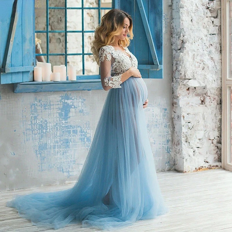 LaceV Neck Maternity Dress For Photo Shoot Tulle Pregnancy Dress Photography Props Long Slseeves Illusion Maxi Gown Formal Dress
LaceV Neck Maternity Dress For Photo Shoot Tulle Pregnancy Dress Photography Props Long Slseeves Illusion Maxi Gown Formal Dress