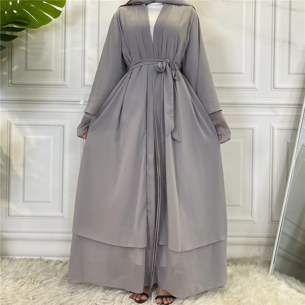 

Islamic Clothing Abaya Dubai Women Muslim Dress Chiffon Kaftan Two-layer Abayat Ruffle Long Robe Caftan Marocain Hijab Abayas