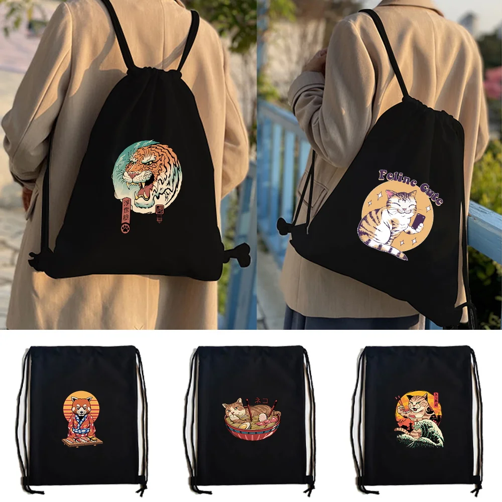 

Sport Gym Bag Drawstring Sack Sport Fitness Travel Outdoor Backpack Shopping Bags Japan Cat Print Swimming Basketball Yoga Bags