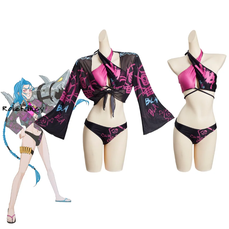 LoL Jinx Swimsuit Cosplay Costume Two-Piece Swimwear Cloak for Women Girls Fantasia Outfits Halloween Carnival Disguise Suit
LoL Jinx Swimsuit Cosplay Costume Two-Piece Swimwear Cloak for Women Girls Fantasia Outfits Halloween Carnival Disguise Suit