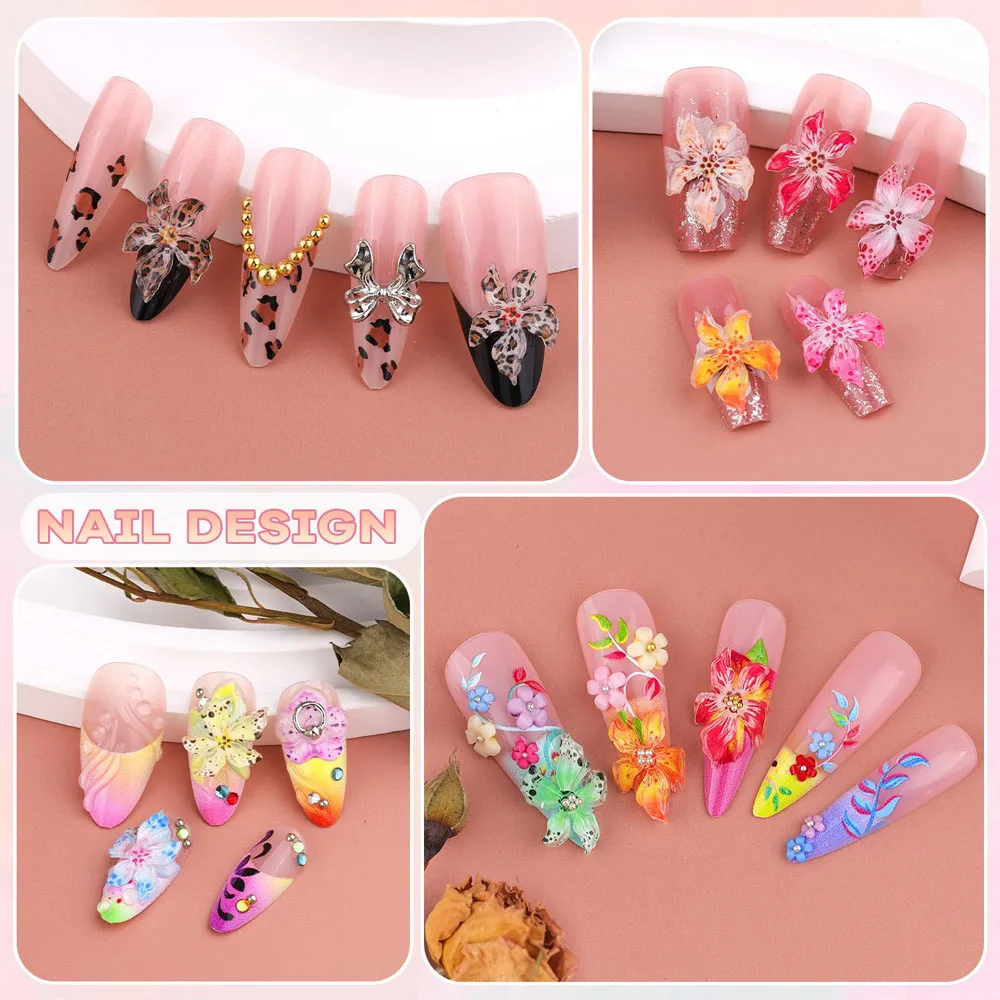 100pcs Mixed Jelly hibiscus&Leopard Lily Flower nail charms 3D Resin Peach blossom five petal flower design DIY Spring nail deco 28 S95b75f1dcc9f4a41ad540490381a0971M