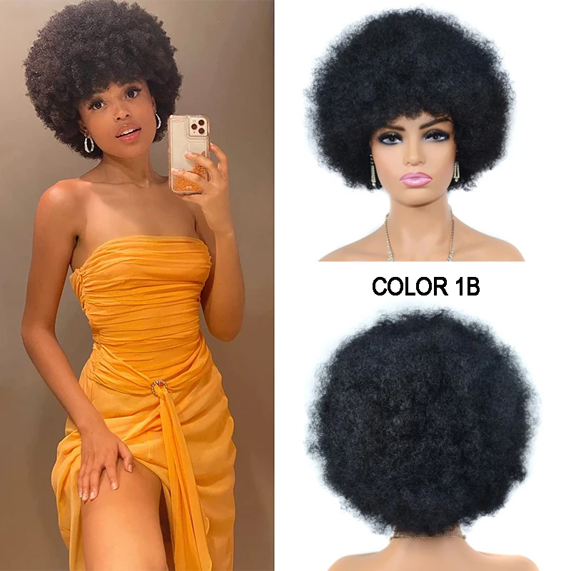 

Afro Curl High Puff Wig Short Kinky Curly Wig With Bangs Black Natural Ombre Synthetic Hair For Black Women Party Bob Wigs