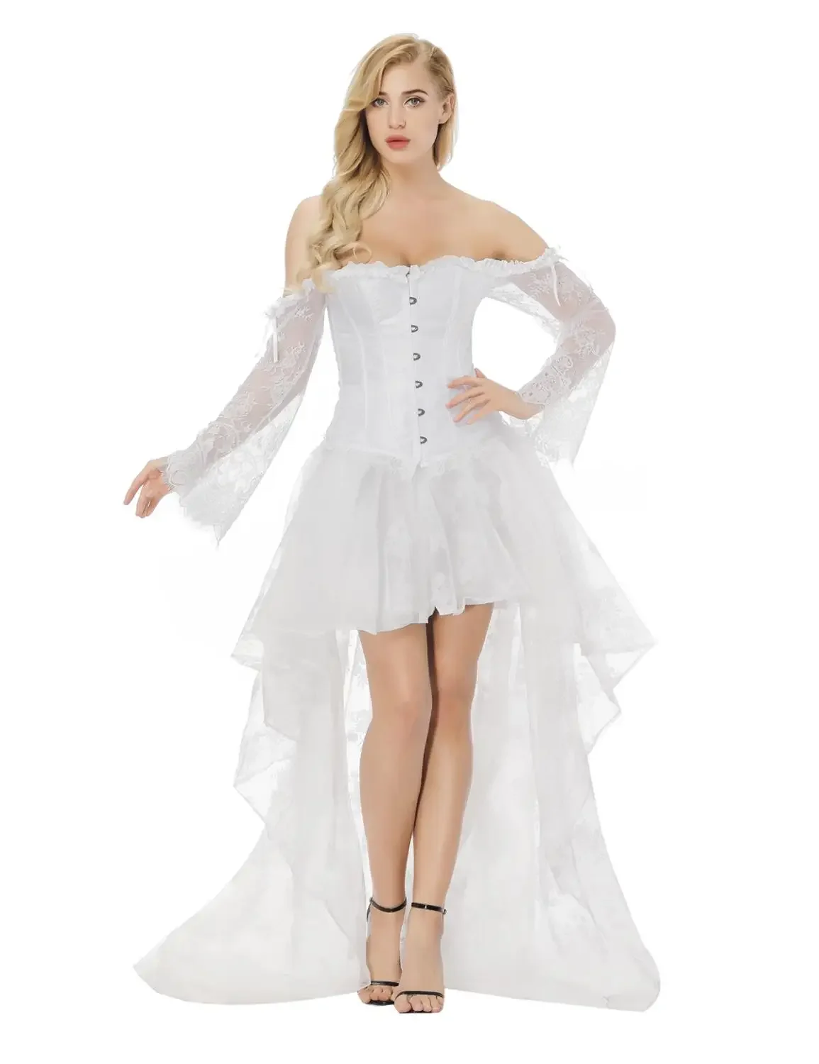 Steampunk Corset with Prom Skirt Gothic Off Shoulder Lace Sleeves Bustier Wedding Dance Party Dresses Korsage Carnival Costumes
Steampunk Corset with Prom Skirt Gothic Off Shoulder Lace Sleeves Bustier Wedding Dance Party Dresses Korsage Carnival Costumes