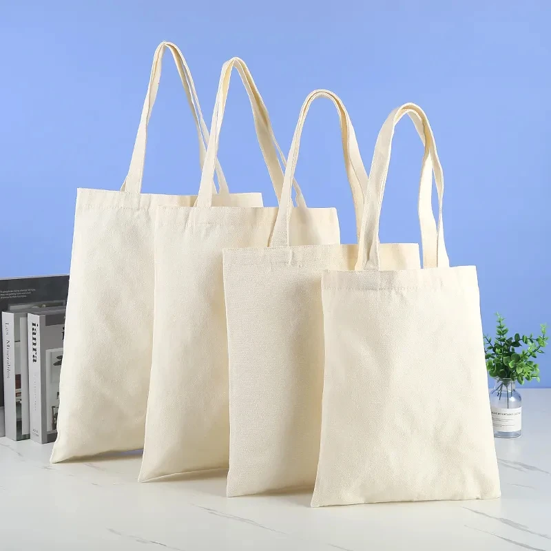 

Women's Large Capacity Canvas Shoulder Handbag Folding Eco-Friendly Cotton Tote Bags Reusable DIY Grocery Bag Beige