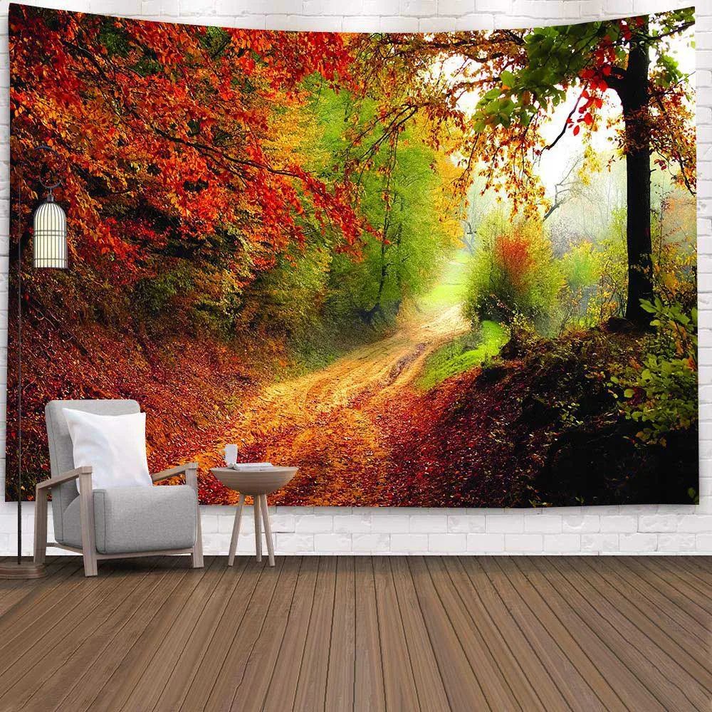 

Nature Landscape Tapestry Forest Sunshine Maple Leaf Waterfall Green Scenery Tapestries Bedroom Living Room Decor Wall Hanging