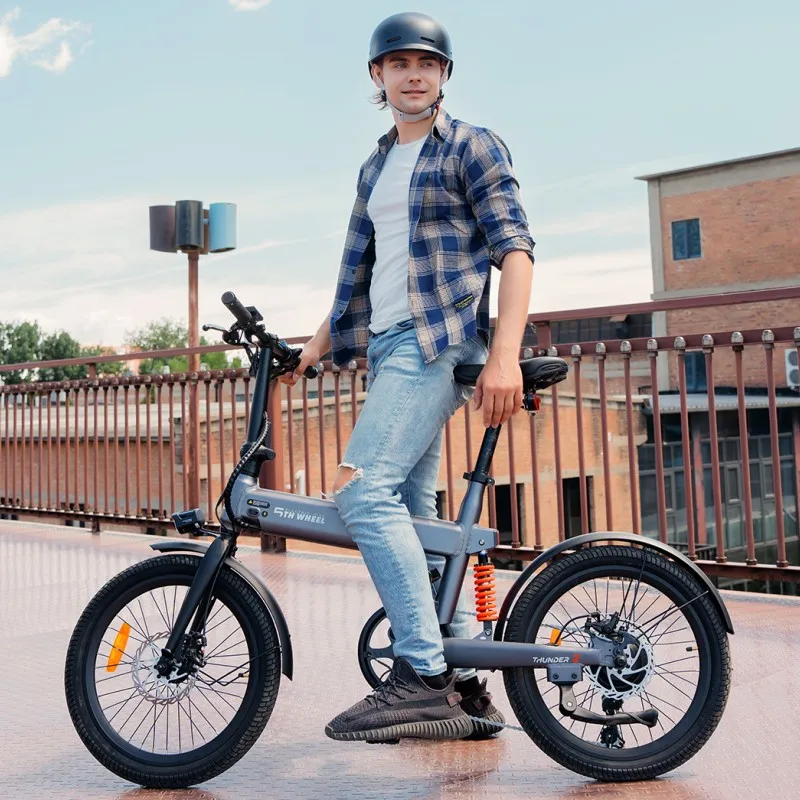 

Thunder 2 Electric Bike 20 inch Rubber Tires 350W Motor Foldable EBike 20mph Max Speed 10.4Ah Battery Shimano 7Speed Gear