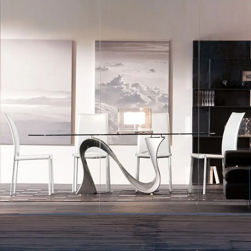 Classical Design Dining Room Set Tempered Glass Wooden Top Table Fiber and Chair Classical Design Dining Room Set Tempered Glass Wooden Top Table Fiber and Chair