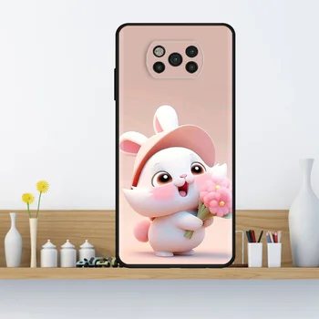 Lovely Little Rabbit Phone Case For Xiaomi Mi Poco X3 NFC X4 Pro F5 M3 M4 F4 C40 F1 F3 GT M5 C51 Black Soft Protection Cover