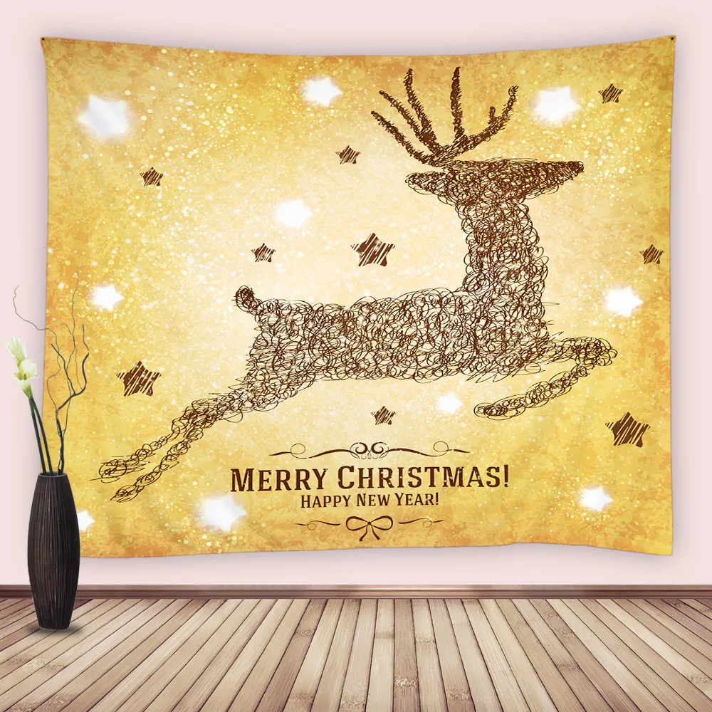 

Christmas Tapestry Happy New Year Party Backdrop Gift Abstract Reindeer Golden Stars Wall Hanging Tapestries Kids Bedroom Decor