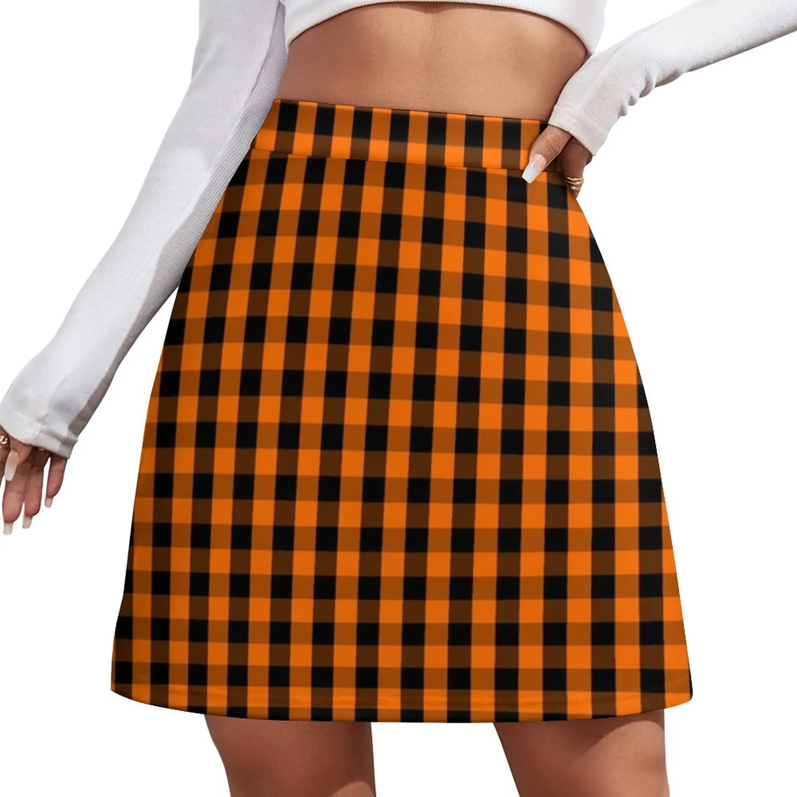 

Classic Pumpkin Orange and Black Gingham Check Pattern Mini Skirt kpop kawaii skirt Skirt shorts