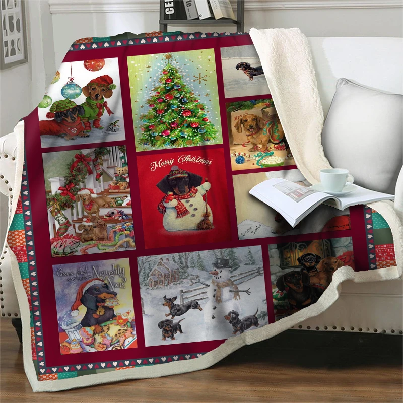 

Merry Christmas Cartoon Dog Plush Throw Blanket 3D Print Travel Picnic Office Nap Cover Soft Flannel Blanket for Beds Sofa Quilt