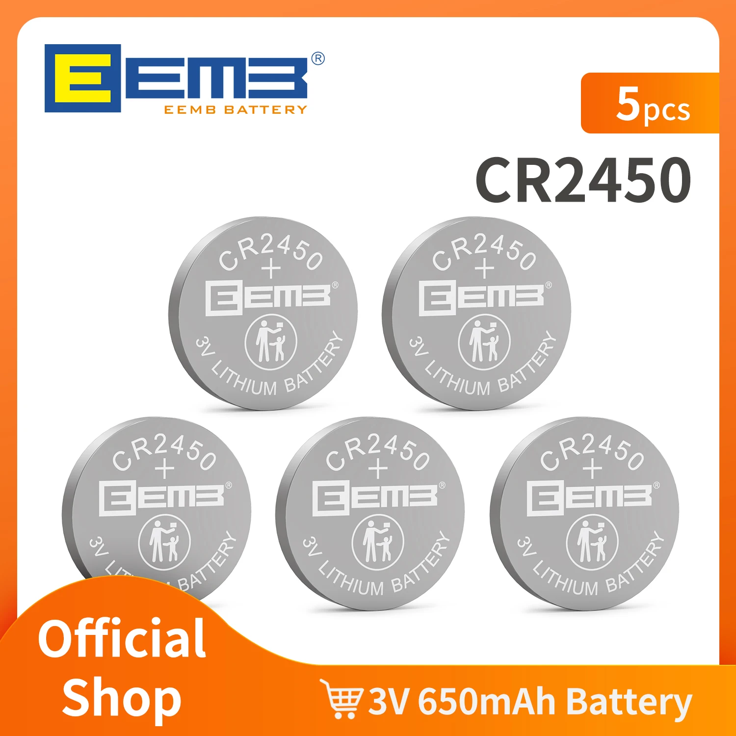 EEMB 5PCS CR2450 Button Battery 2450 3V 550mAh Lithium Battery Coin Cell Batteries for Toy Watch Calculator Remote Car Keys
EEMB 5PCS CR2450 Button Battery 2450 3V 550mAh Lithium Battery Coin Cell Batteries for Toy Watch Calculator Remote Car Keys